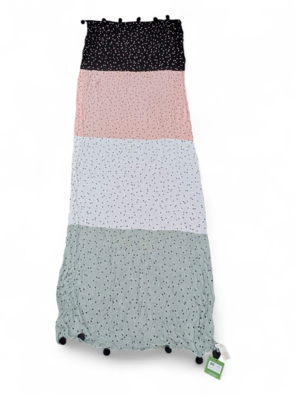 NWT Kate Spade Scatter Oblong Polka Dot Scarf Black Multi Pom Trim MSRP $118